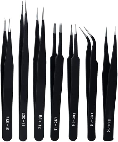 ZHIYE Precision ESD Anti-Static Tweezers 7-Piece Stainless Set Electronics