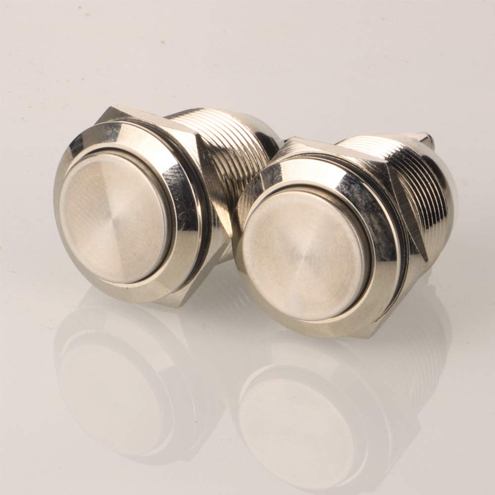 Gebildet 2pcs 19mm 12V/24V/125V/250V/5A Latching Push Button Switch Screw Type Terminals Stainless Steel Metal Waterproof Switch(High Head)