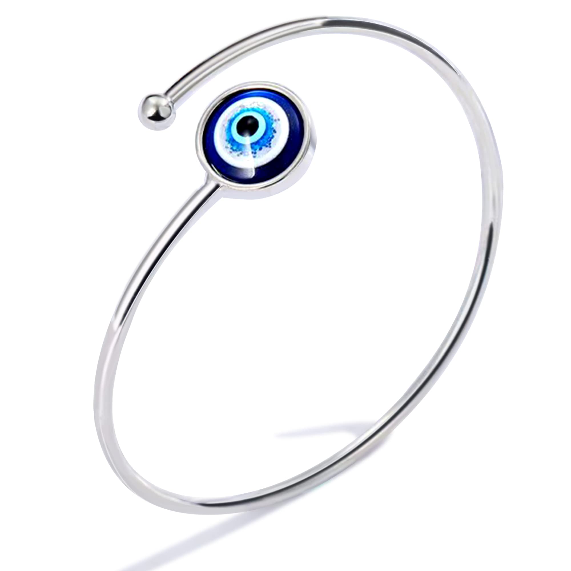 SmileBelle Silver Evil Eye Bangle Bracelets for