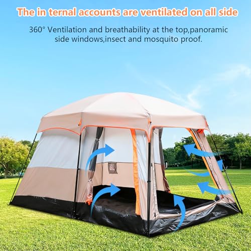 Abaodam Casa de Campaña Familiar para 5-8 Personas, Tienda de Camping Impermeable 210D Reforzada con Vestíbulo y Toldo, Carpa Resistente con Alfombra, Ideal para Playa, Montaña y Jardín