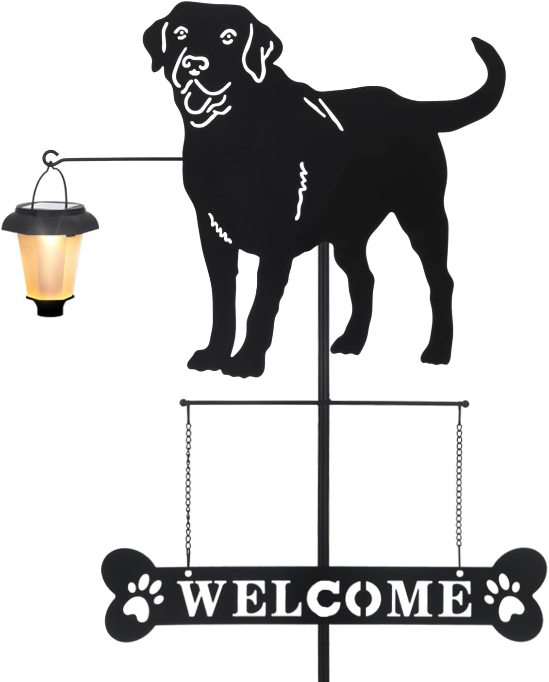 Decorative Garden Stakes - BAYN Solar Labrador Silhouette Dog Breed Welcome Sign with a Lantern Outdoor Decorative Garden Stakes for Yard, Lawn, Patio, Pathway