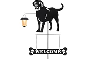 BAYN Solar Labrador Silhouette Dog Breed Welcome Sign with a Lantern Outdoor Decorative Garden Stakes for Yard, Lawn, Patio, Pathway