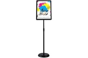 HUAZI Adjustable Sign Holder Standing Floor Sign Stand for 8.5x11 inches,Both Vertical & Horizontal View Displayed,Snap-Open Frame with Safety Corner for School Church Business Show,Black