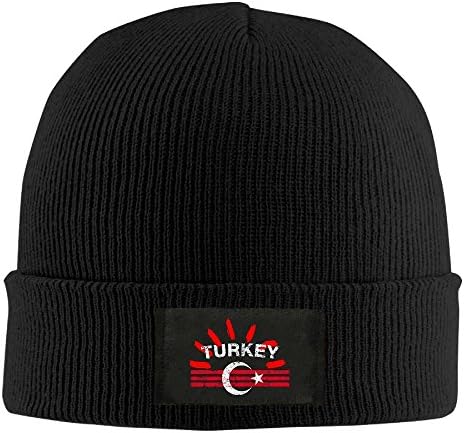 SWEYUE Turkish Emblem Turkey Flag Unisex Knit Beanie Hat 100% Acrylic Daily Warm Soft Hats Black