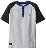 U.S. Polo Assn. Big Boys' Short Sleeve Henley, Light Heather Gray, 14/16