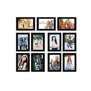 Random Photo Frames (Synthetic Wood, 25 cm x 25 cm x 7.5 cm, Black, Set of 11)