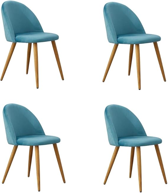 OFCASA Set of 4 Dark Blue Velvet Dining Chairs with Metal Legs