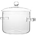 Glass Saucepan with Cover, 64 oz Stovetop Cooking Pot with Lid and Handle Simmer Pot Clear Soup Pot, High Borosilicate Glass Cookware