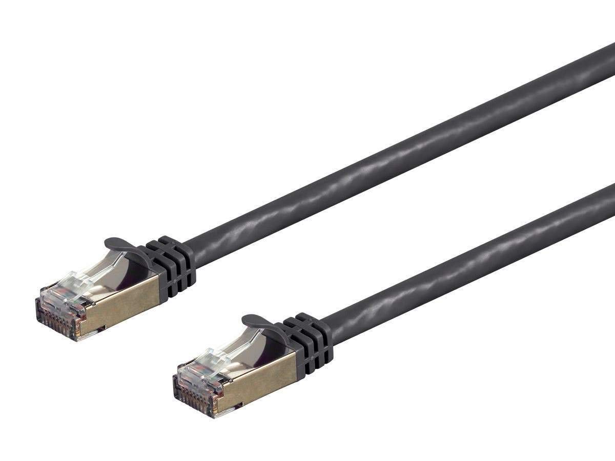Photo 1 of Monoprice Cat7 7ft Black Patch Cable Double Shielded (S/FTP) 26AWG 10G Pure Bare Copper Snagless RJ45 Entegrade Series Ethernet Cable