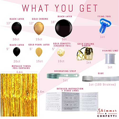 SHIMMER & CONFETTI Black and Gold Metallic Balloon Garland and Arch Kit