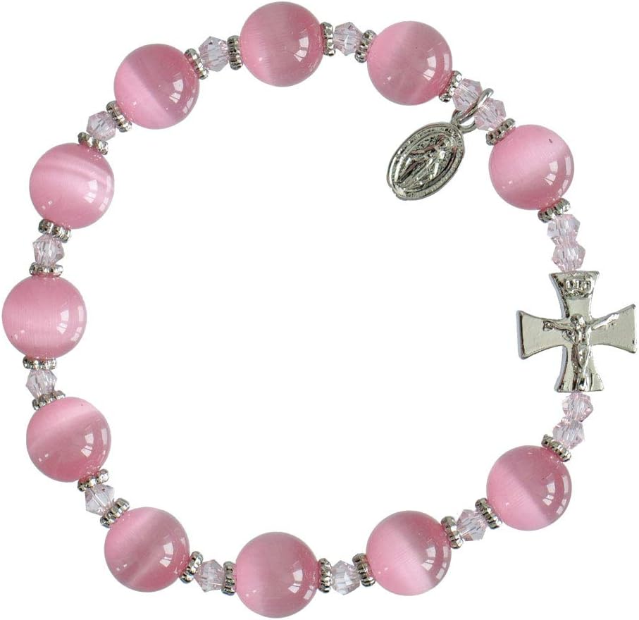 Rosary Bracelet Pink Cats Eye 10mm