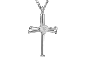 SKQIR Baseball Necklace for Men,Sports Baseball Cross Pendant Necklace with Number for Athletes Stainless Steel Baseball Cross Chain for Boy