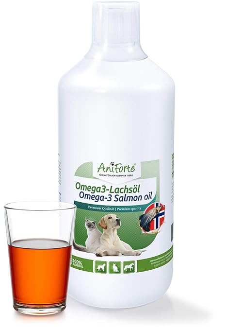 AniForte Omega-3 Lachsöl für Hunde, Katzen, Pferde 1 Liter - Kaltgepresst, Reich an Omega 3 und Omega 6 Fettsäuren, Fischöl B