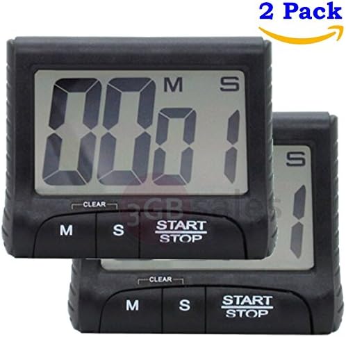 Easy to READ and USE Digital Timer: Large Display Loud, Alarm, Count Down / Up, for the Kitchen, Cooking, Classroom, Kids Time Out. Strong Magnet, Retractable Stand, Hanging Hook and Clip (2)