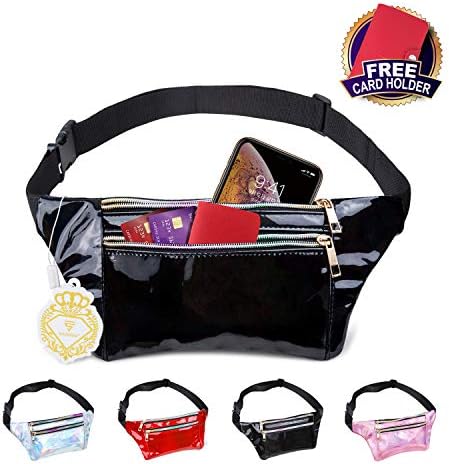 Fanny Pack Belt Bag, Holographic Fanny Packs Women Men Kids, Fashion Waist Pack 3 Pouches Adjustable Strap, Shiny Causal Bags Cute Bum Bag Hip Sacks for Travel Festival Hiking Rave