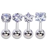 Zysta 2-4pcs Unisex Clear Cubic Zirconia Gem Stainlss Steel Barbell Earring/ Cartilage Helix Earring/ Stud Earring