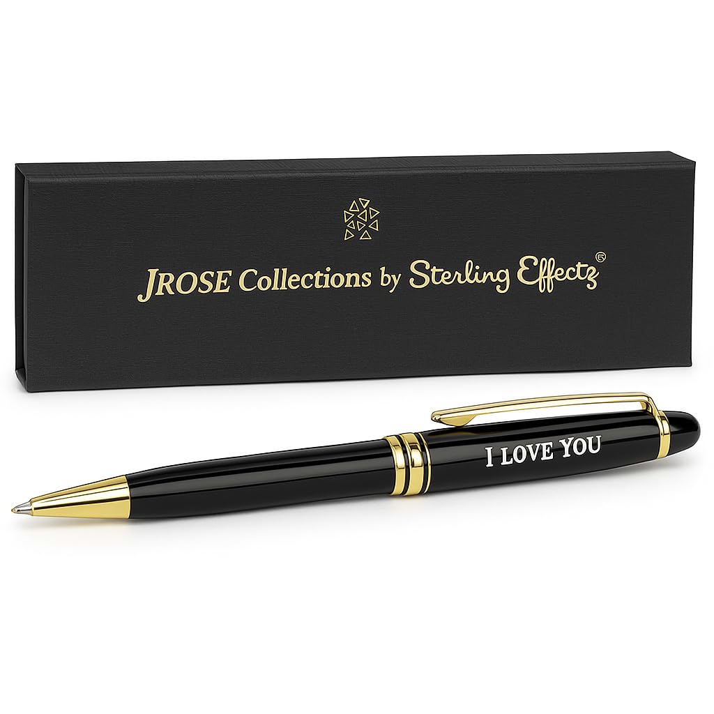 Luxury Black Ballpoint Pen with "I LOVE YOU" Engraving – Gift Boxed Twist Pen | Romantic Gift for Him or Her | JROSE Collections by Sterling Effectz®
