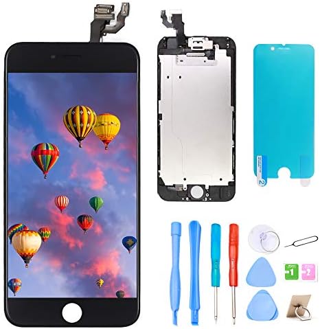 Srinea Screen Replacement for iPhone 6 4.7'' Black, LCD Display Touch Screen with Front Camera, Proximity Sensor, Ear Speaker, Digitizer Frame Assembly and Full Repair Kit for iPhone 6