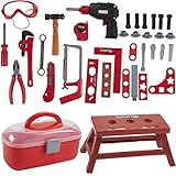 Kid's Tools Set - 40-Piece Toddler Drill Box Pretend Play Construction Accessories with Case for Imaginative Play, School Game for Boys and Girls, Christmas Stocking Stuffer, Secret Santa Gift Ideas