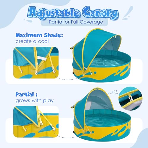Peradix Paddling Pool with Adjustable Canopy for Toddlers - 120cm Foldable Pool Pool for Baby and Kids for Garden & Travel | Baby Tent & Beach Tent for 2-3 Children