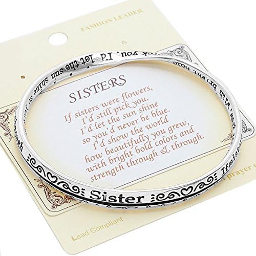 Silver-tone Sisters Twist Bangle Bracelet Prayer Card Included (Silver)