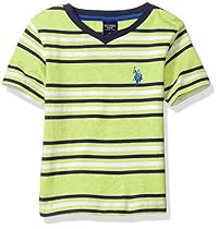U.S. Polo Assn. Little Boys' Short Sleeve Striped V-Neck T-Shirt, Apple Green H4SA980APV, 2T