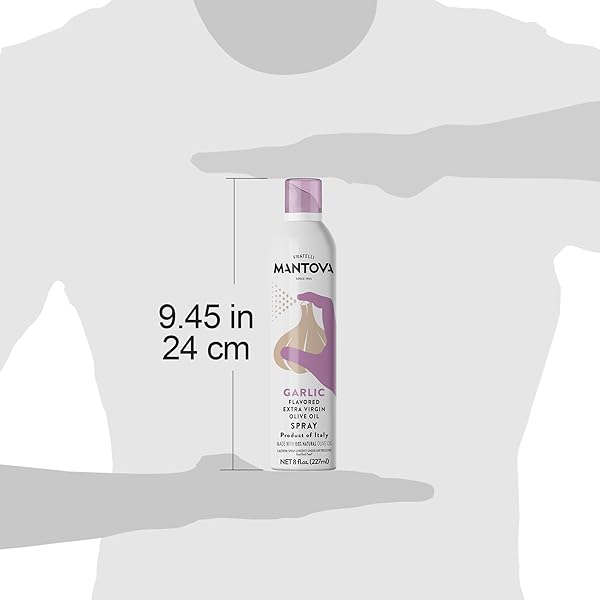 MANTOVA EXTRA VIRGIN OLIVE OIL SPRAY GARLIC FLAVORED 8 OZ. SPRAY BOTTLE – MANAGE OIL AMOUNT – GREAT FOR SALADS & COOKING