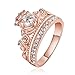 Haoze Women's 18K Rose Gold Plated Cubic Zirconia Princess Luxury Gorgeous Crown Ring Best for Wedding Engagement