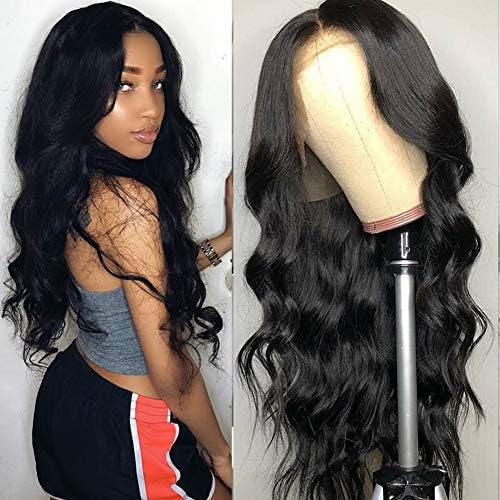 Tuneful Unprocessed Virgin Brazilian Body Wave Human Hair Lace Front Wigs with Baby Hair 130% Density Pre Plucked Natural Hairline wigs for Black Women Natural Color 12 inch