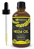 UpNature The Best Neem Oil 4 OZ Extract - Cold Pressed - Unrefined Premium Quality - For Hair & Skin & Plants - With Dropper Made of Glass - Use to Make Soap, Shampoo & Lotion - Acts as Insecticide