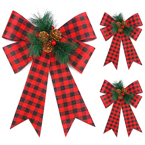MCPINKY Christmas Bows Decor, 9 X 12 Inches Buffalo Plaid Bows for Christmas Tree Home Party Decorations New Year Gifts Supplies
