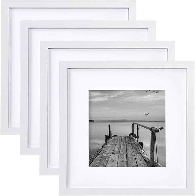 4 Pack 12x12 Picture Frames, Display 8x8 Photo with Picture Mat, White