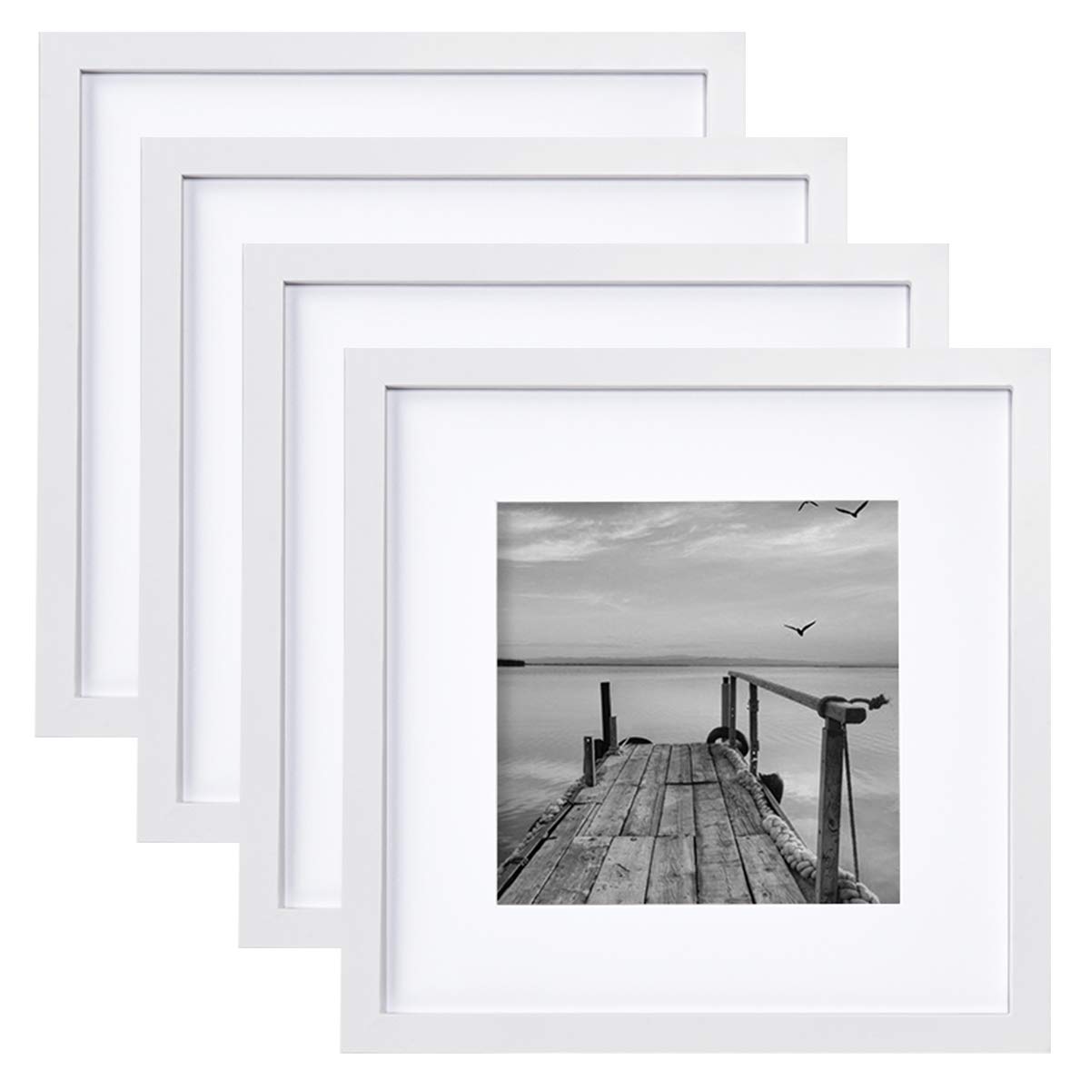 4 Pack 12x12 Picture Frames, Display 8x8 Photo with Picture Mat, White Picture Frames Made of Solid Wood for Wall Mounting or Table Top, Mounting Hardware Included