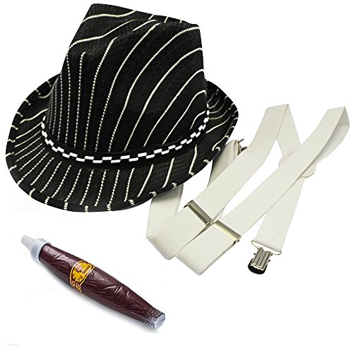 Funny Party Hats 20's Gangster Costume Hat Toy Cigar White Suspenders