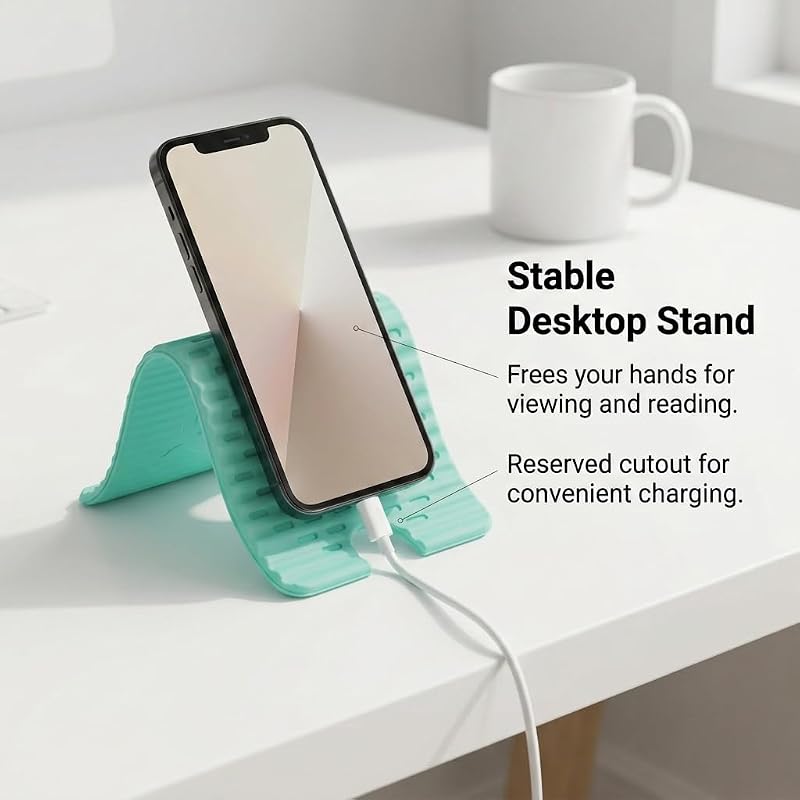 Faltbarer Telefonständer aus Silikon mit Ladeanschluss, mehrfach Verstellbarer Betrachtungswinkel, leichtes Design für Reisen, Büro und Zuhause (blau)
