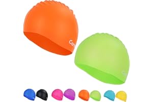 CAREULA Swim Cap, 2 Pack Durable Silicone Swimming Caps for Kids Girls Boys Youths (Age 2-12), Soft 3D Ergonomic Waterproof Kids Swim Caps, Comfortable Fit for Long Hair and Short Hair