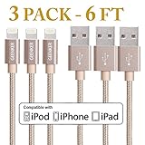 Lightning Cable, GEENKER 3Pack 6FT 8Pin Nylon Braided Extremely Extra Long Charging Cable USB Cord for iphone 7/7 plus, 6s, 6s plus, 6plus, 6,SE,5s 5c 5,iPad Mini, Air,iPad5,iPod on iOS9.- Gold