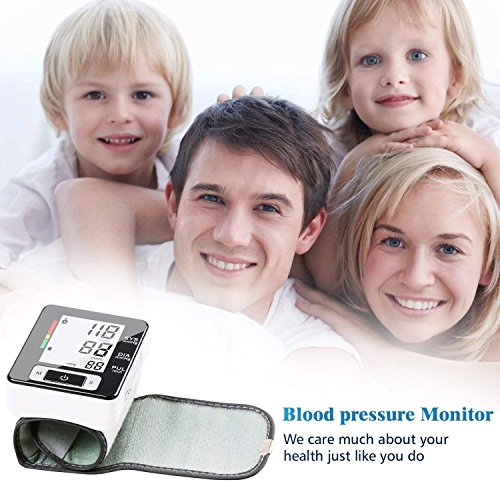 Wrist Blood Pressure Monitor, Digital BP Monitor with Memory Storage, Intelligent LCD Display Automatically Measure Pulse Diastolic Systolic and Shows Hypertension Level (Ck133)