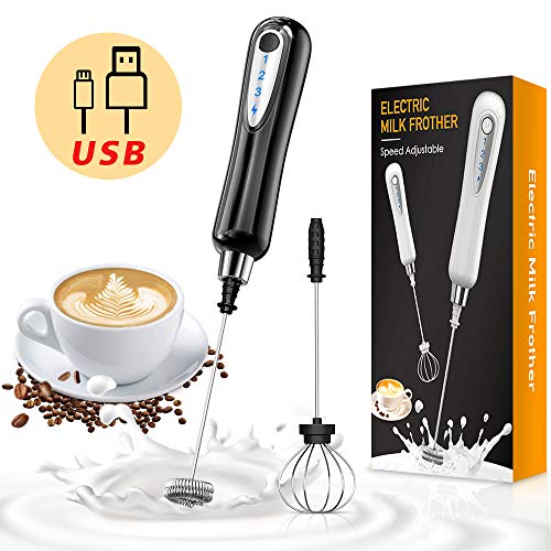 Rechargeable Milk Frother Handheld Electric Coffee Foam Maker, 1500 mAh Battery Drink Egg Mixer with 2 Stainless Steel Whisks for Cappuccino Bulletproof Coffee Frappe Latte Hot Chocolates - Thumbnail 2