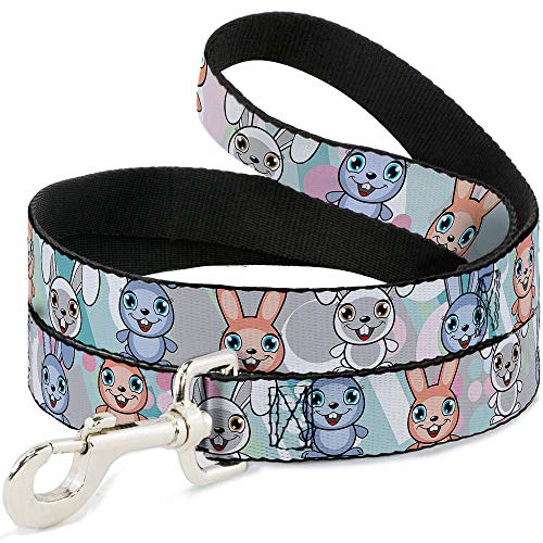 Buckle-Down Pet Leash - Cute Bunnies Multi Pastel - 4 Feet Long - 1" Wide