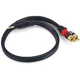 Monoprice Audio Cable - 1.5 Feet - Black | Premium Stereo Male to 2RCA Male 22AWG, Gold Plated