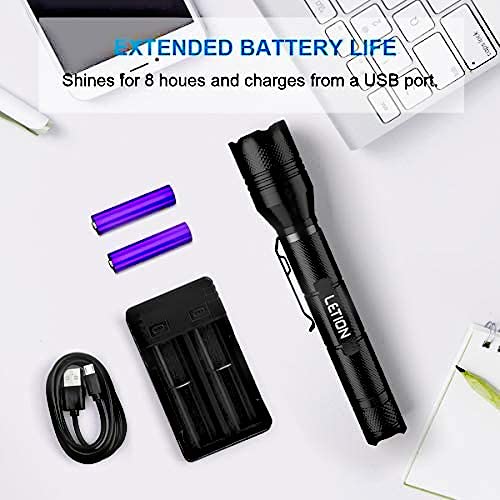 LETION LED Torch Rechargeable,Torches LED Super Bright Powerful 1500 Lumens, Waterproof, 5 Modes Zoomable Tactical Flashlight 2x18650 2600mAh Rechargeable Batteries