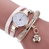 Inkach Women Leather Rhinestone Analog Quartz Wrist Watches Sport Watch Gift (White)
