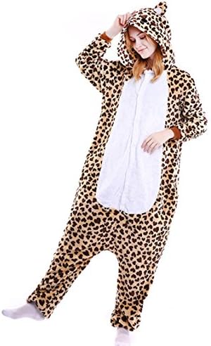 Unisex Adult Animal Cosplay Pajamas Onesie Halloween Role Play Flannel Pajamas (Small, Leopard Bear)