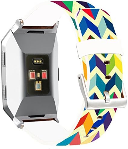 Bands Replacement for Fitbit Ionic - ENDIY Compatible Leather Strap for Fitbit Ionic Small & Large Silver Women Men - Candy Rainbow Colorful Print Girly Design