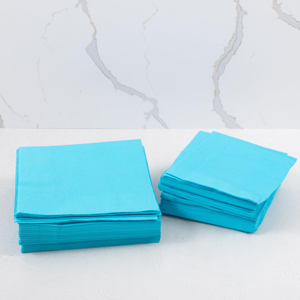 JAM PAPER Small Beverage Napkins - 5 x 5 - Sea Blue - 40/Pack