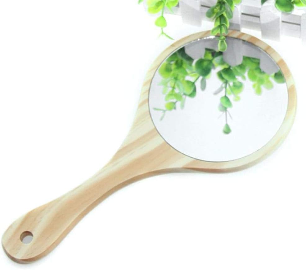 Bmstjk Espejo cosmético de Mano de Madera, Redondo con Mango Espejos de