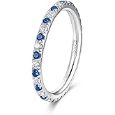 CYW Moissanite Sapphire Ruby Emerald Hand Setting Full Eternity Rings for Women, Solid 925 Sterling Silver, Stackable Ring, Wedding Birthday Valentines Anniversary Mothers Day Ideal Gift for Her
