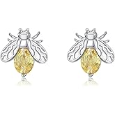 SLUYNZ Solid 925 Sterling Silver Bee Earrings Stud for Women Teens Crystal Bee Stud Earrings