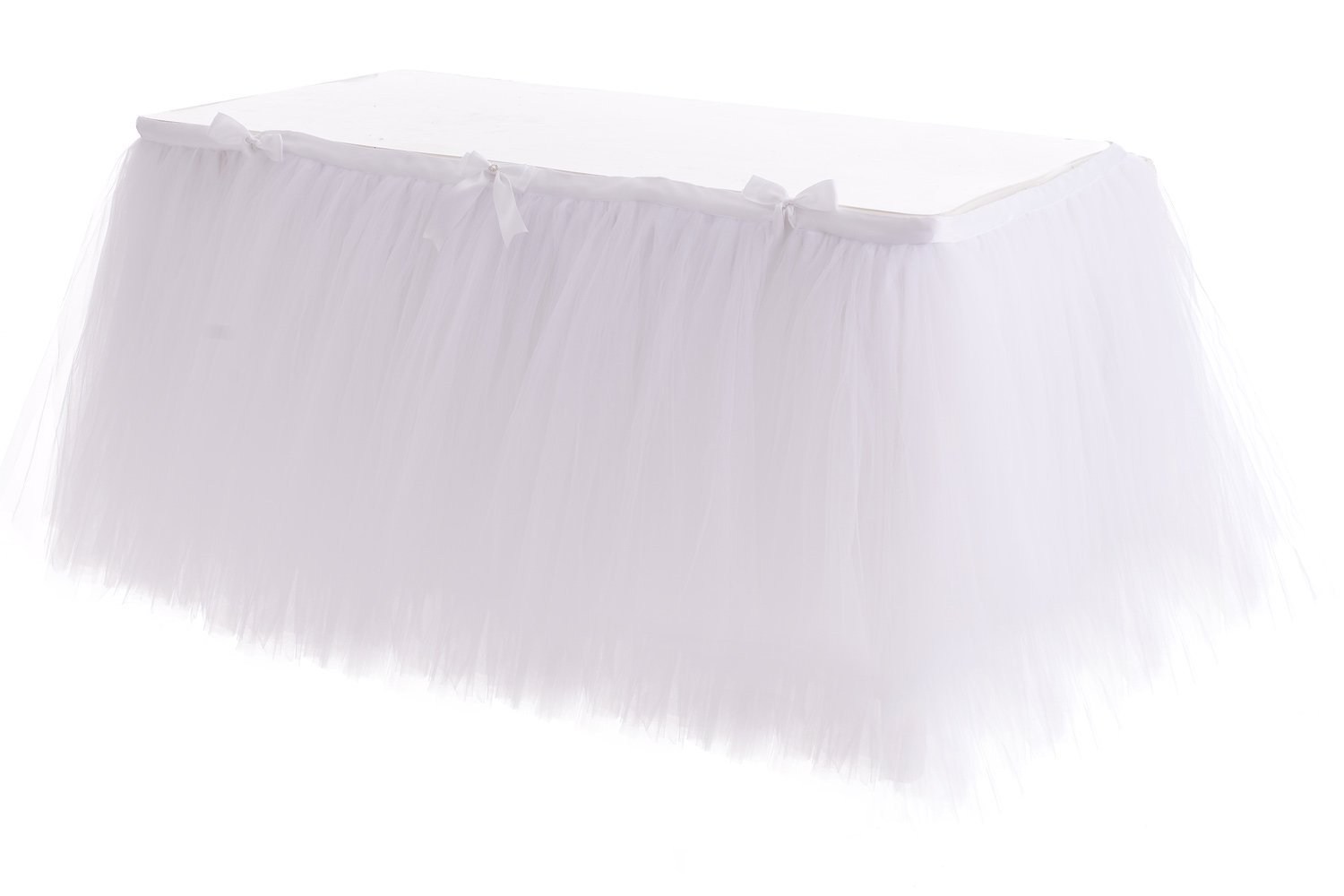 HBBMAGIC White Tulle Table Skirt 9ft Handmade Table Cover Skirting for Party, Baby Shower, Wedding, Birthday, Christmas & Home Decoration